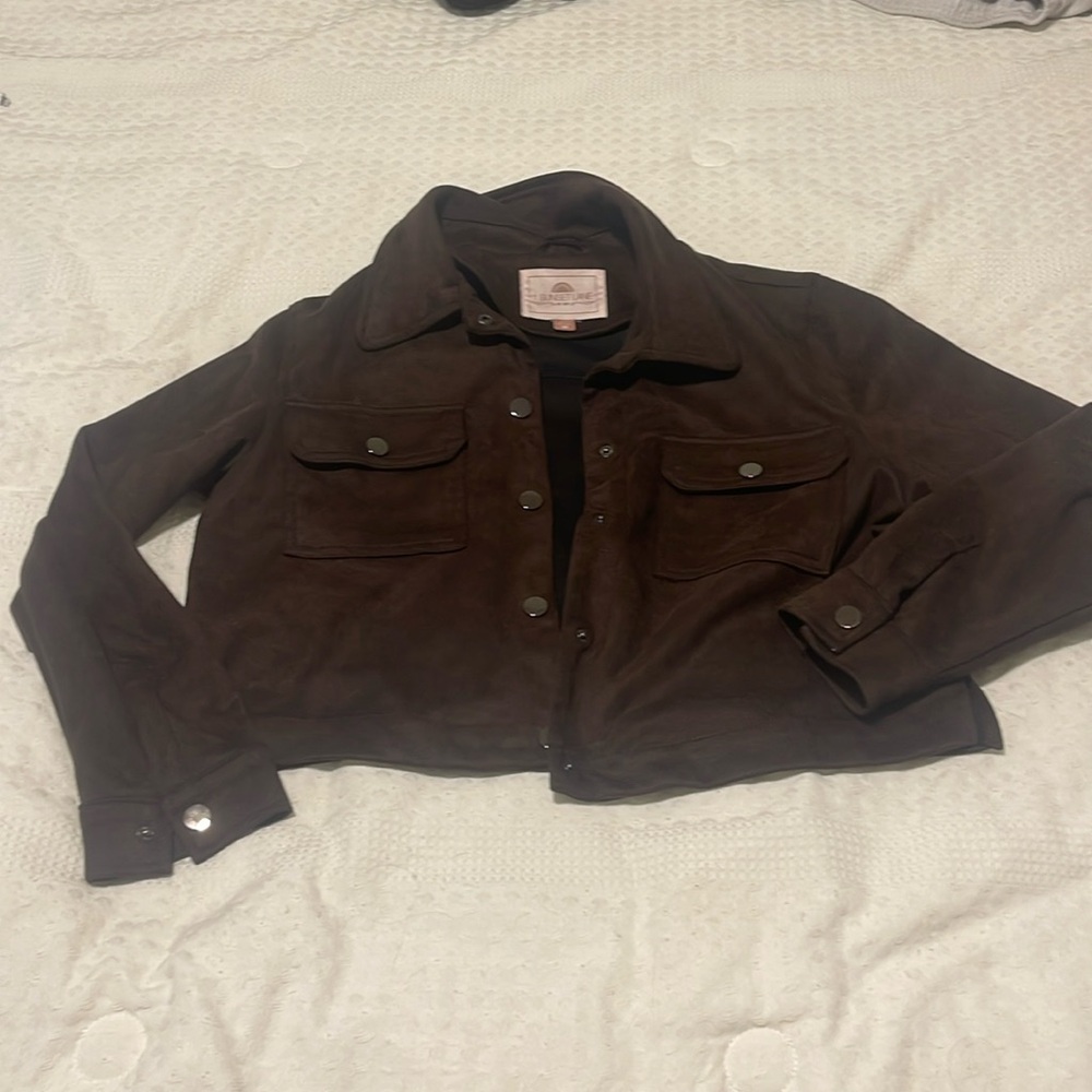 Dark brown suede crop jacket